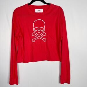 Soulcycle Womens Small S Red Long Sleeve Skull Outline Shirt Crew Neck Cotton